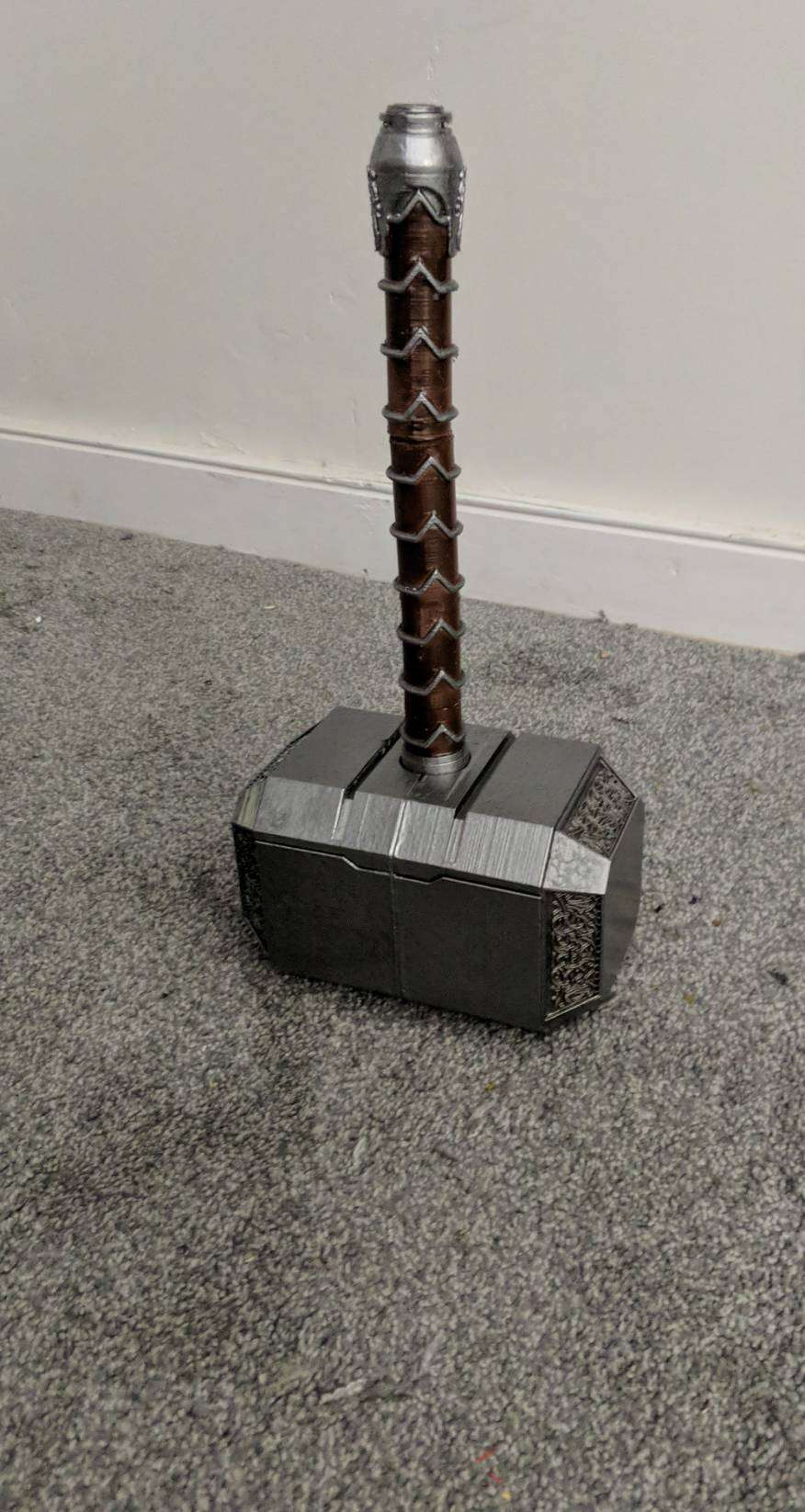 Life-size Mjölnir — a sourced model I 3D printed and hand-painted as a gift